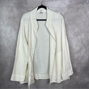 CP Shades Irish Linen Embroidered Open Jacket In White Women's Size M